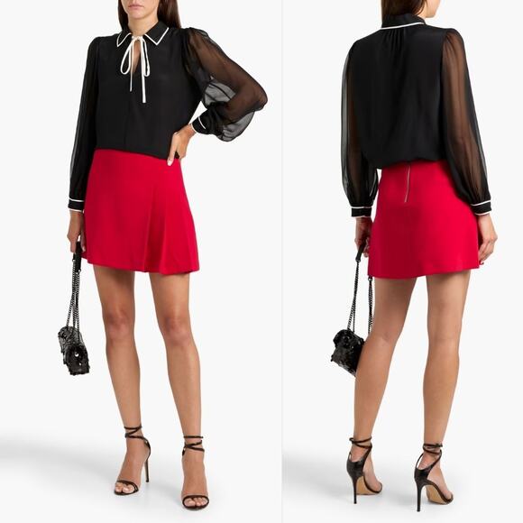 ALICE + OLIVIA Semira Pleated Red Mini Skirt Size 0 - Picture 8 of 13